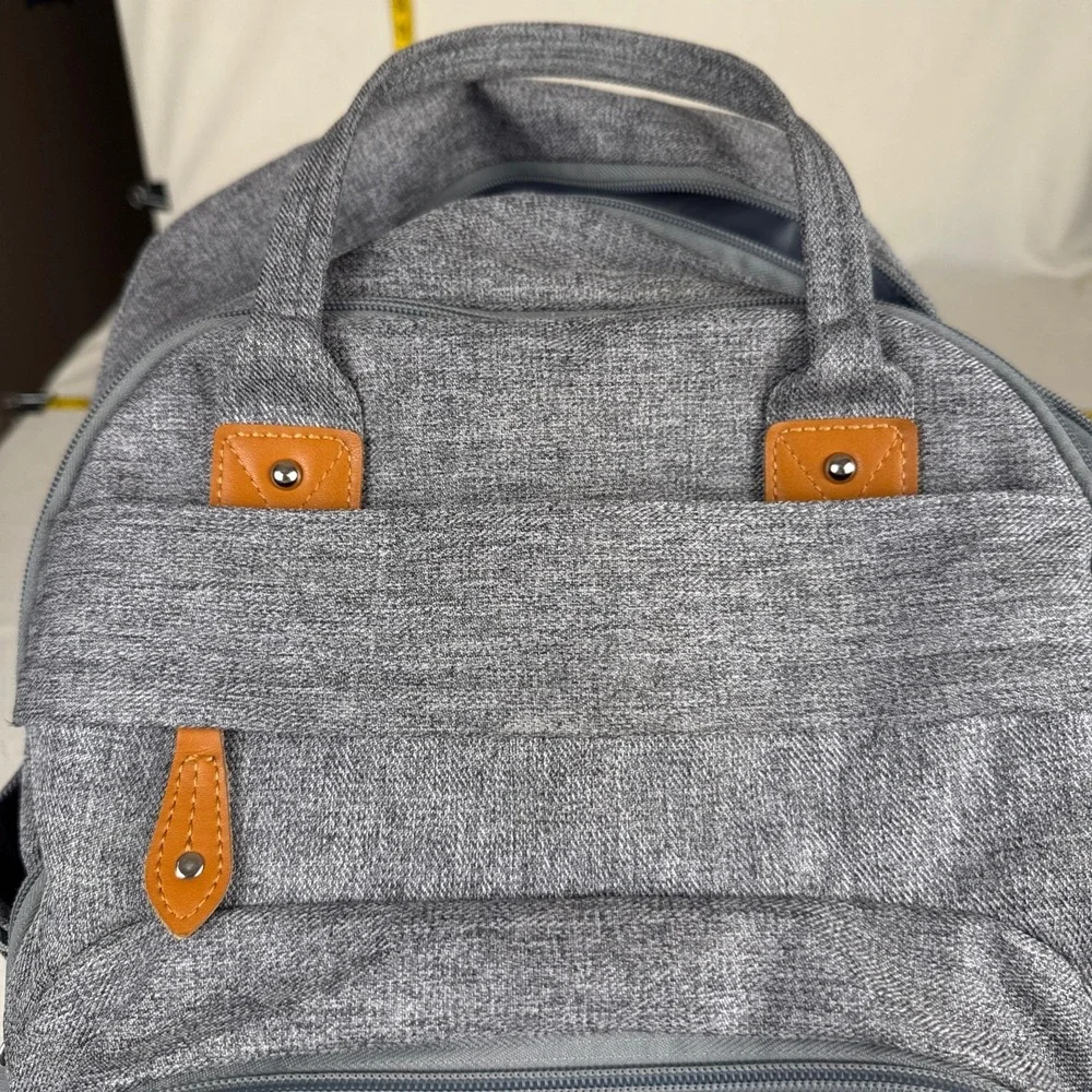 Babble Roo Diaper Bag Backpack Unisex Large Grey Modern Quilted Multi-Pocket